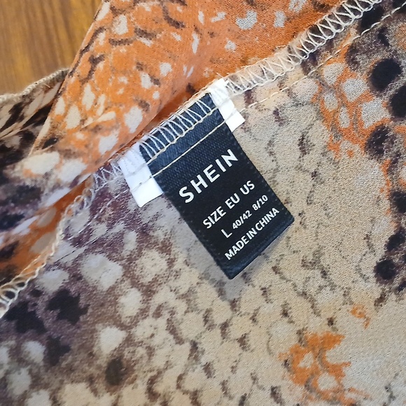 SHEIN Duster Hi Low Outter Wear Styled Look Snakeskin Orange Blk Sz L - Picture 8 of 13